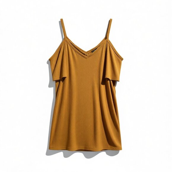 Torrid Plus 2 Mustard Ribbed Cold Shoulder Cami Tunic Boho Chic Summer Fall - Picture 1 of 6